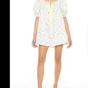 Forever 21 White Floral Mini Dress with Yellow Tie